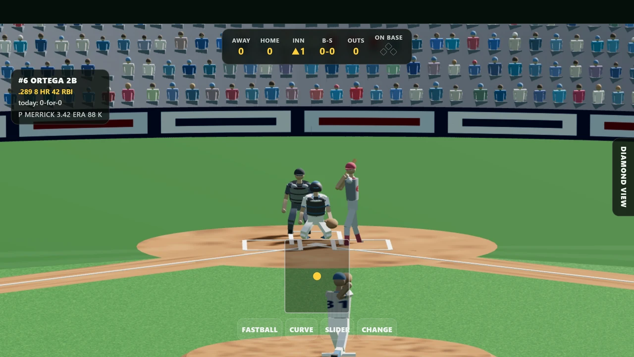 Sandlot 3D, a baseball game, with a pitch on its way to the plate.