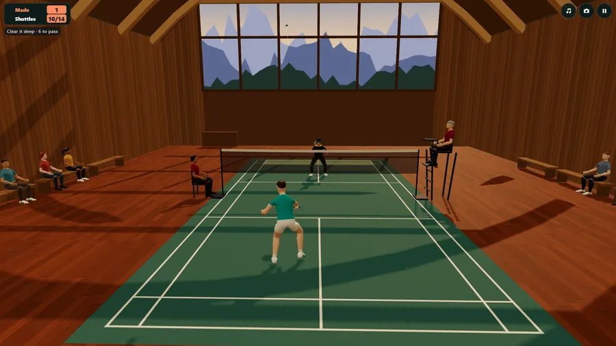 A drill in the hill hall: your clear flying to the target at the back, mountains in the window.
