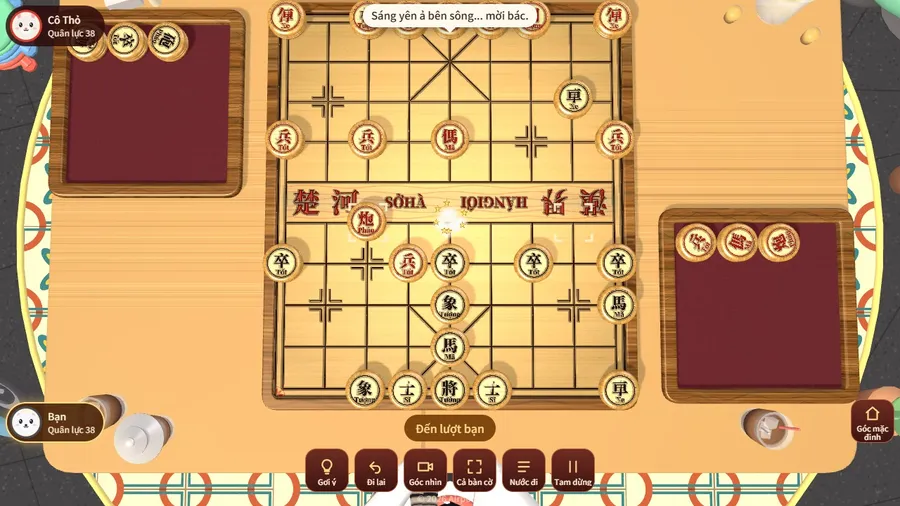 A game in Vietnamese with the river labelled SỞ HÀ and HÁN GIỚI beside the Hán-Nôm characters, against the rabbit.