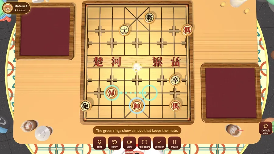 A cờ thế puzzle, mate in 1: green rings mark the winning move on the board.