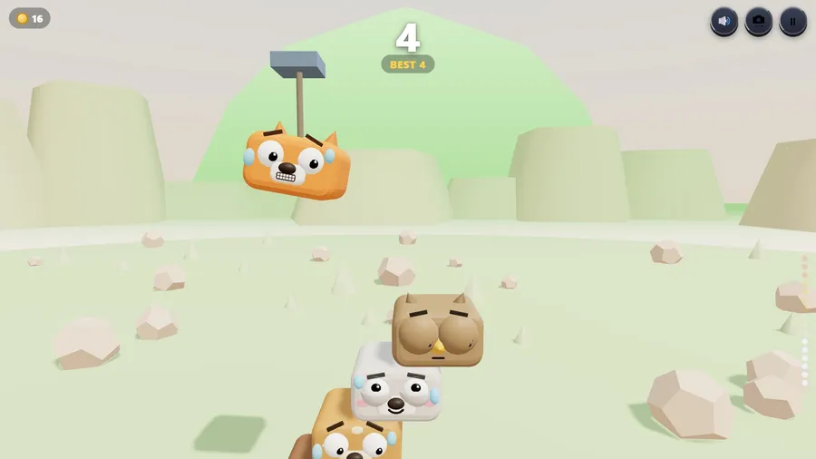 Close-up in the Woodland: the tower leans, the rabbit and deer sweat, the owl sleeps on top, the fox on the hook grimaces