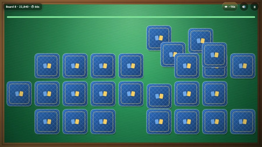 Board 8 with thirty-six cards: face-down cards lift and slide across the table as they swap places