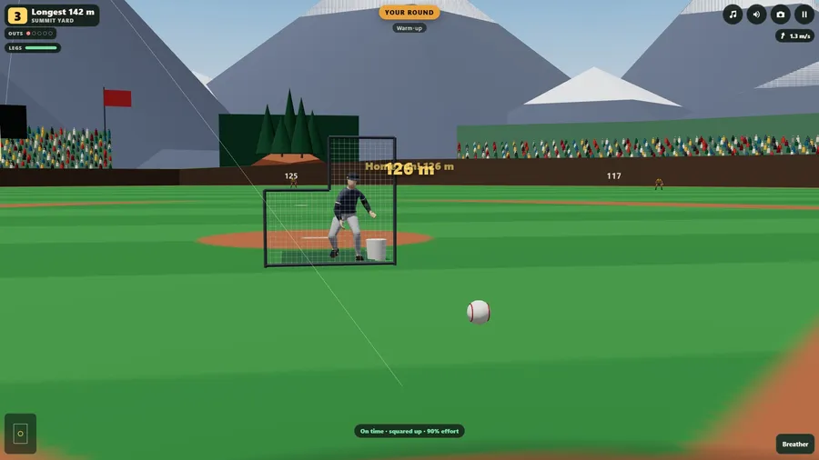 Summit Yard through the batter's eyes: the ball on its way in from the coach behind his screen.