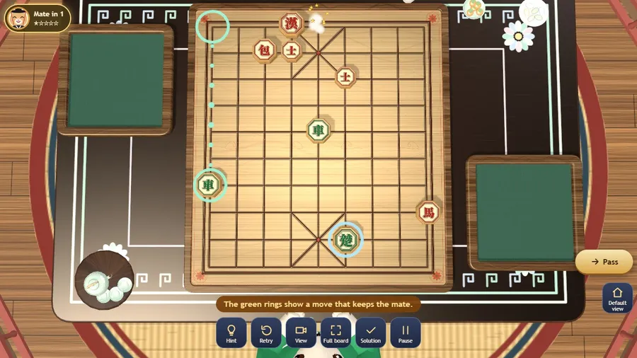 A checkmate puzzle with the hint marking the single winning move on the board.