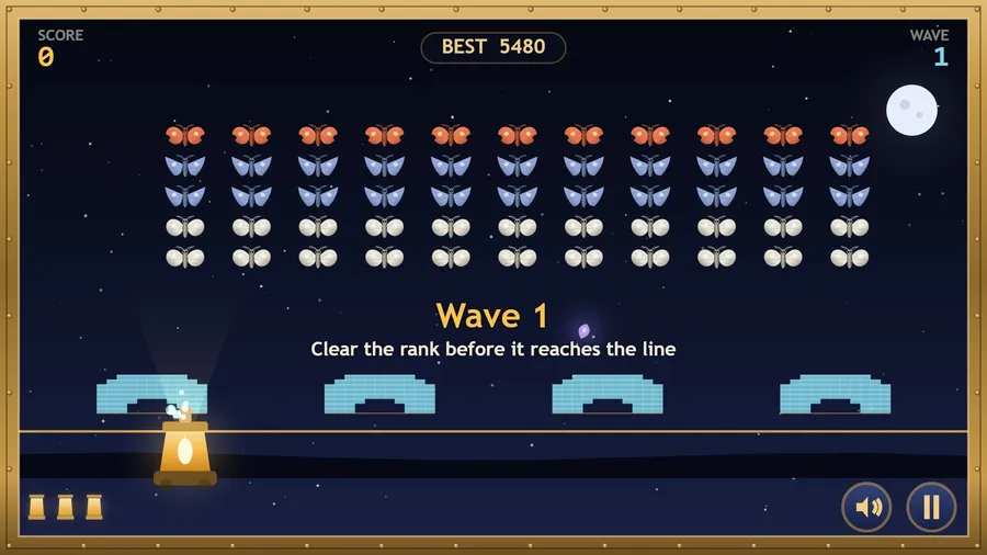La oleada 1 empieza con su objetivo en el cielo: Clear the rank before it reaches the line