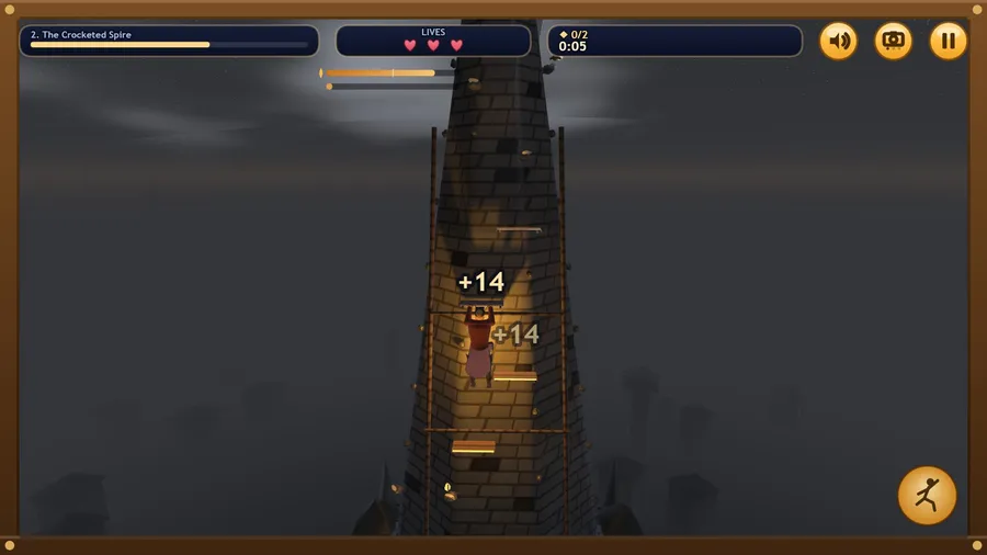 The Crocketed Spire: climbing the scaffolded cathedral spire at night as the collapse bar starts to fill