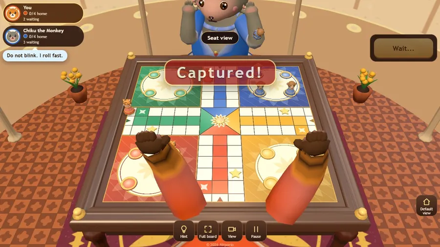 A capture on the Ludo board: a monkey token lands on a rival token, which is sent back to its yard.