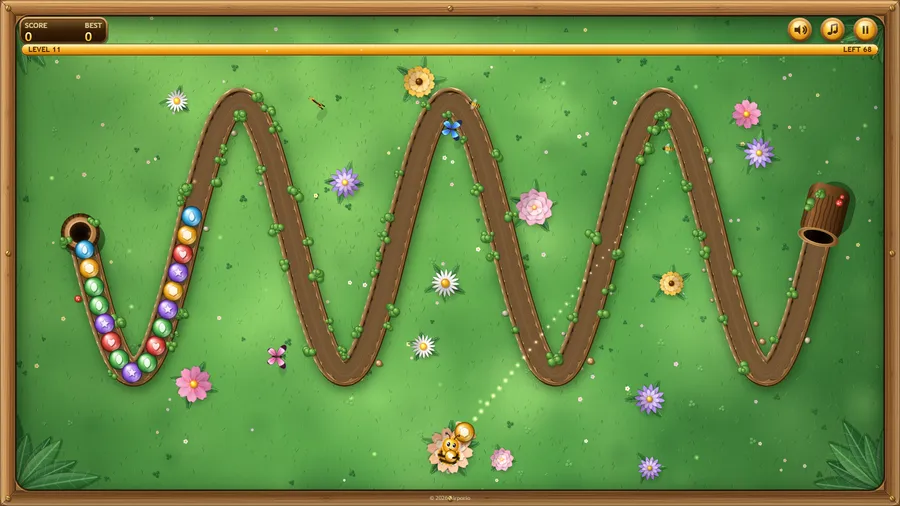 Level 11: a tall wave-shaped trail with a chain of orbs entering from the left and the launcher aiming from below.