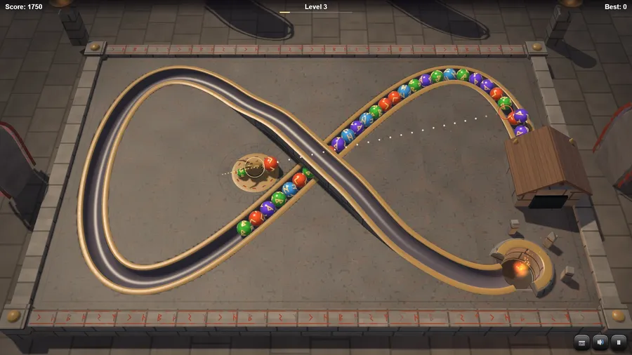Level 3 from above: a finger's pull-back cord runs behind the dragon while its aim line points the other way, at the chain