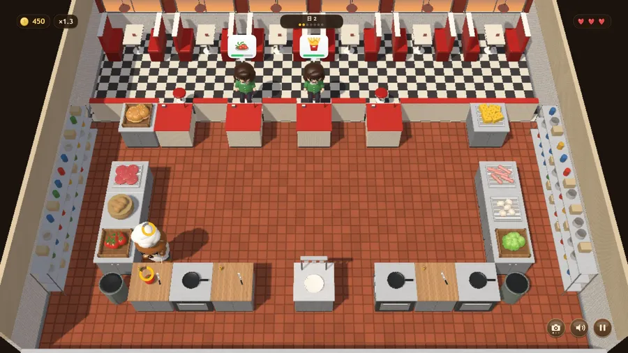The kitchen in Japanese: day 2, a ×1.3 streak, two regulars in green cardigans, the bear chef chopping