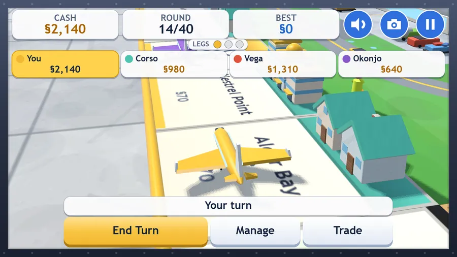 Close camera: your yellow aircraft on Alder Bay seen from just behind its tail, route houses and gate towers alongside