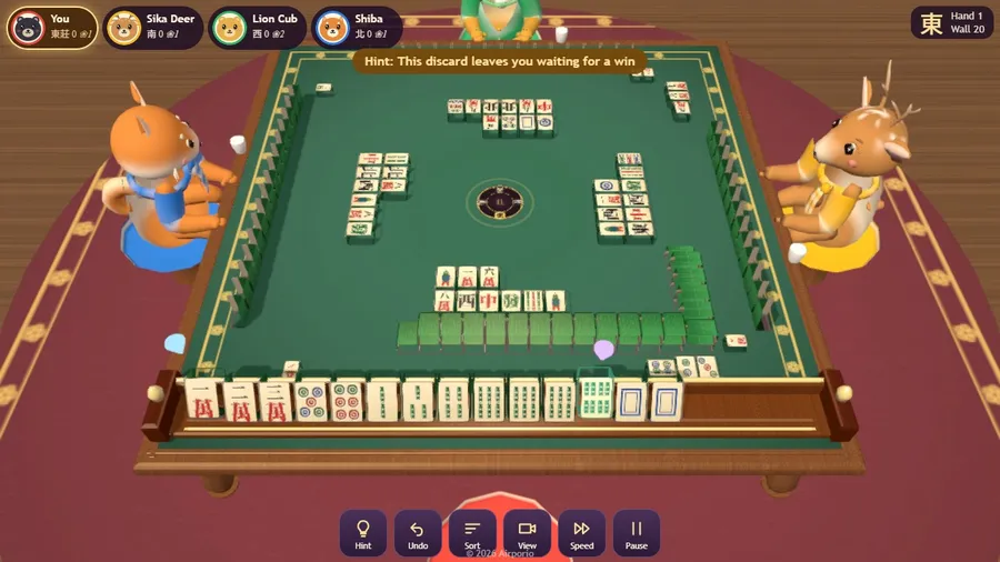 Listening discards: the game shows which tiles would complete your hand and how many remain.