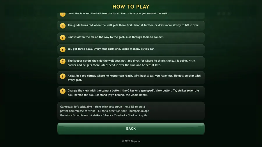Cómo jugar: consejos numerados, de curvar el balón alrededor de la barrera al portero, la escuadra y las tres cámaras
